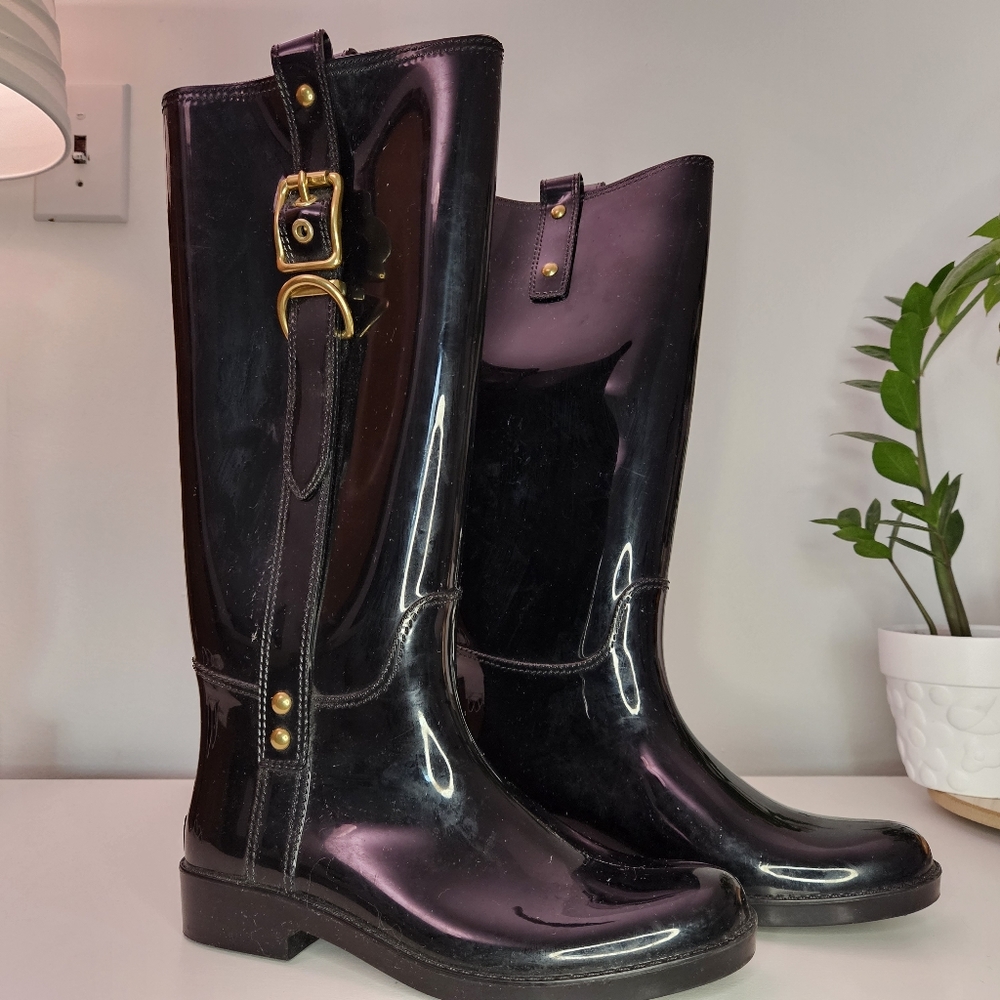 Coach Women's Tasha Shiny Finish Black Rain Boots